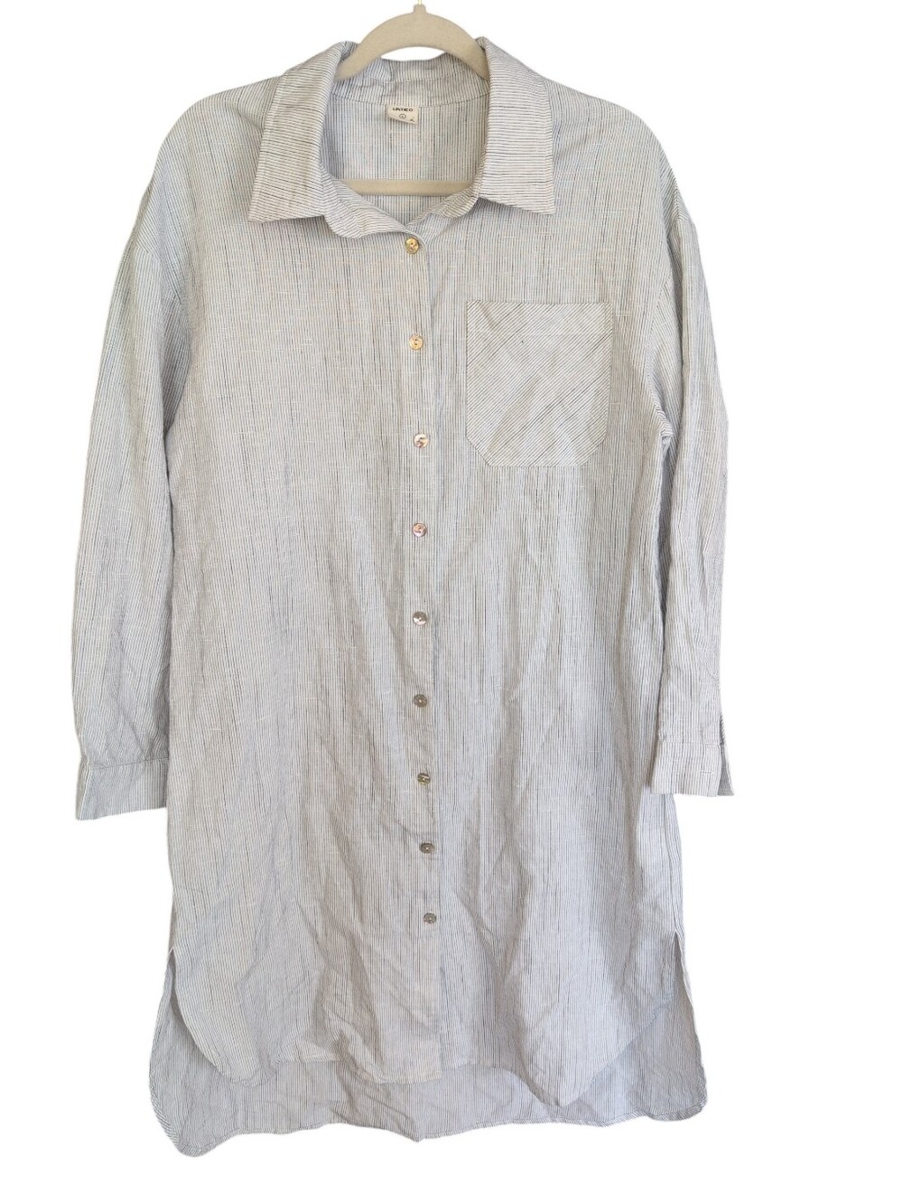 Lintico Pinstripe Button-Down Linen Tunic Shirt